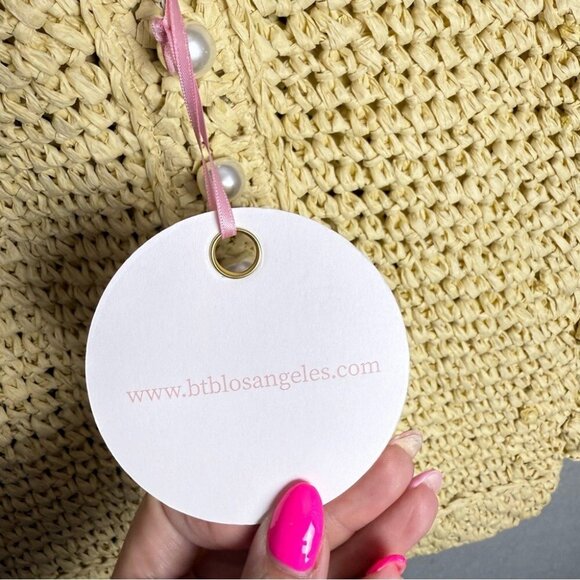 BTB Los Angeles Lisbeth Raffia Tote Unlined Pearl Detail - Picture 8 of 11